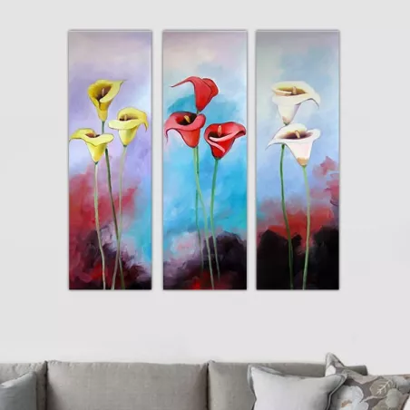 Triptyk med exotiska blommor, 3 målade paneler