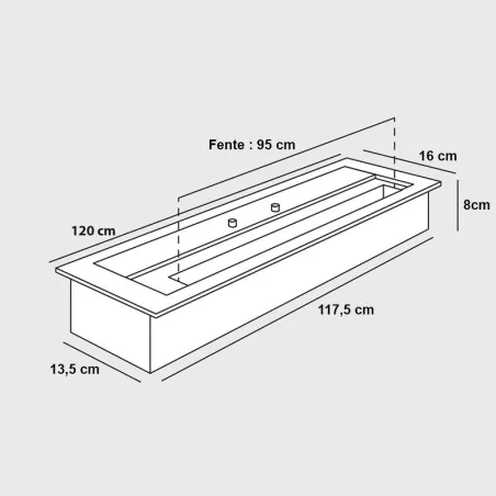 120 cm fristående brännare, XXL etanolbrännare