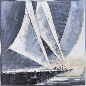 Marinblå segelbåt, storlek 80 x 80 cm