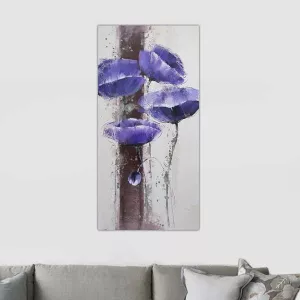 Målning av blå blommor, anemoner 60 x 120 cm